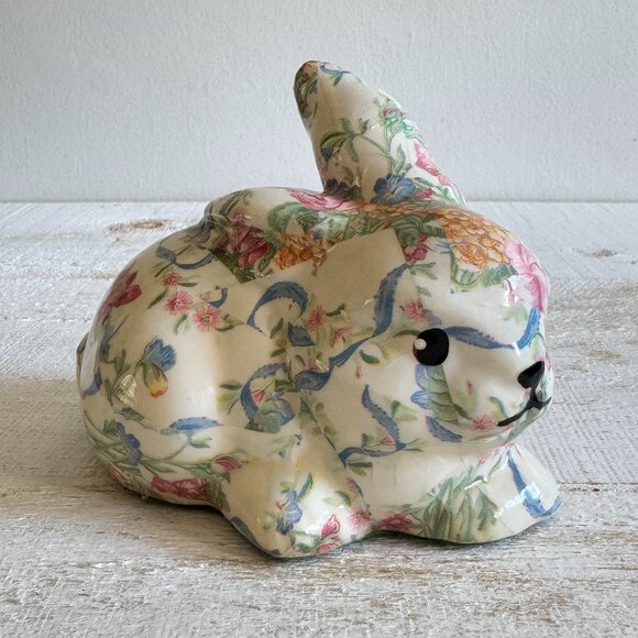 Vintage Patchwork Floral Bunny Rabbit Figurine - Picture 1 of 8